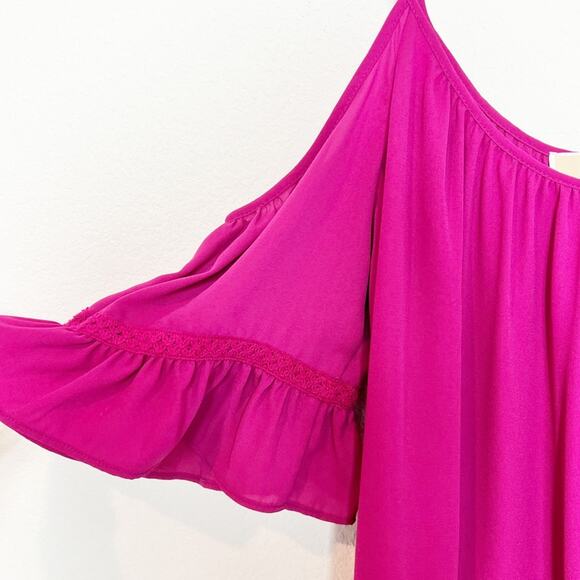 MICHAEL MICHAEL KORS SILKY COLD SHOULDER PINK LIGHT WEIGHT WOMEN BLOUSE SMALL - Picture 8 of 8